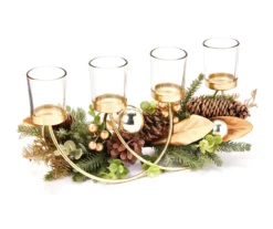 Festive Gathering Gold 4-Tier LED Votive Candle Centerpiece With Pine, Leaves And Berries -Cuisinart Store 810613341 A0 1