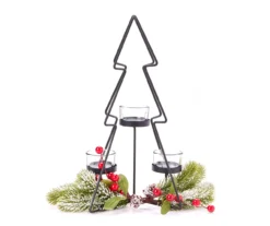 Santa's Workshop Black Metal Tree 3-Tier LED Candle Holder