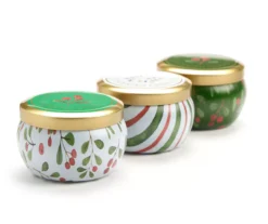 Fresh Balsam, Santa's Cookies & Cinnamon Cheer Holly Berry Tin Candle Gift Set, 3-Pack -Cuisinart Store 810613786 A0 1