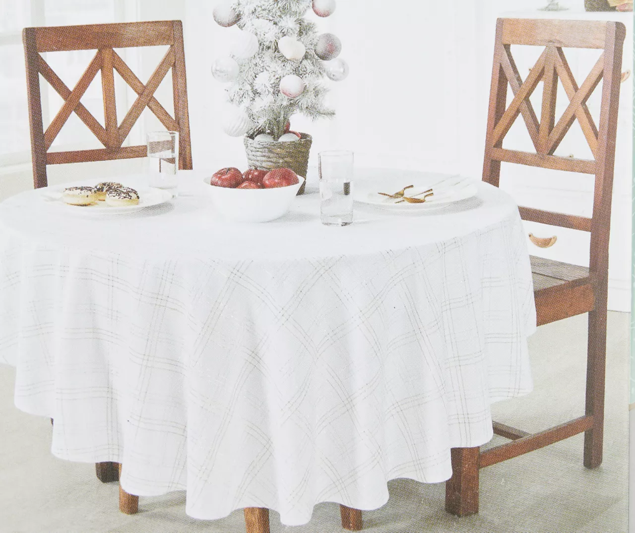 Frosted Forest White Plaid Lurex Metallic Fabric Tablecloth 2 Frosted Forest White Plaid Lurex Metallic Fabric Tablecloth - Image 2