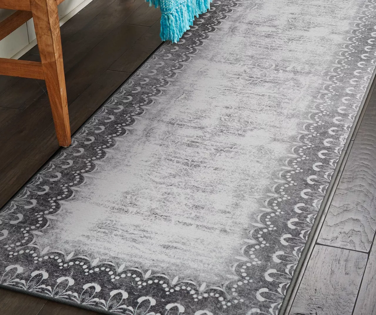 My Magic Carpet Dardon Gray Scallop-Border Washable Runner Rug, (2.5' X 7') 2 My Magic Carpet Dardon Gray Scallop-Border Washable Runner Rug, (2.5' X 7') - Image 2