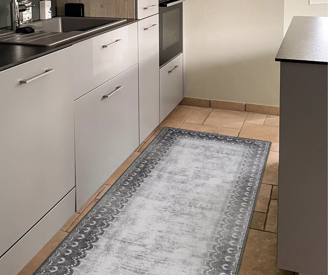 My Magic Carpet Dardon Gray Scallop-Border Washable Runner Rug, (2.5' X 7') 8 My Magic Carpet Dardon Gray Scallop-Border Washable Runner Rug, (2.5' X 7') - Image 8