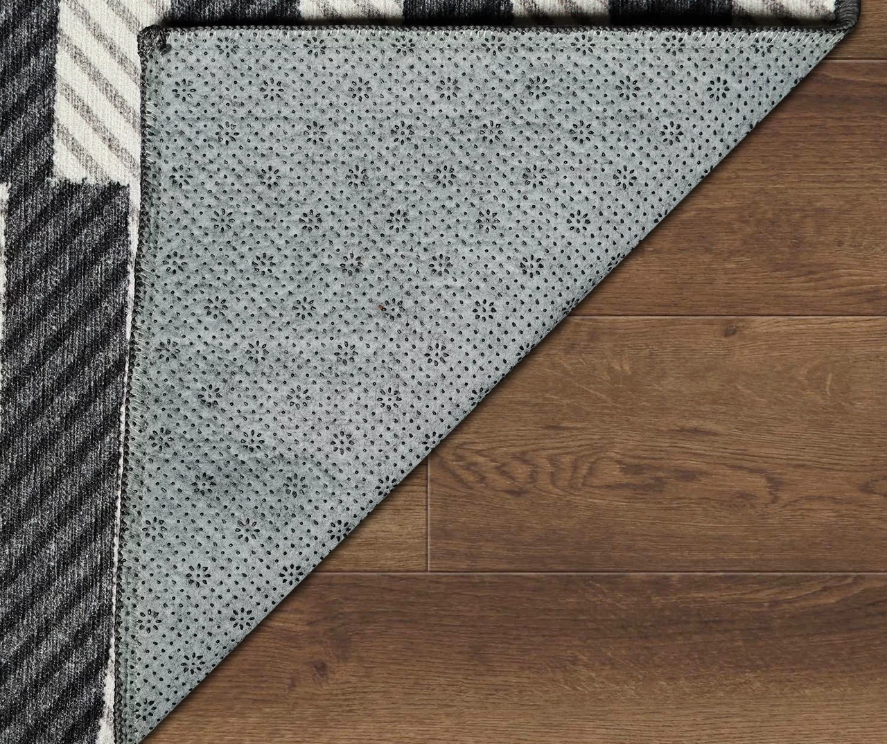 My Magic Carpet Tratti Black & Cream Offset Stripe Washable Area Rug, (5' X 7') 4 My Magic Carpet Tratti Black & Cream Offset Stripe Washable Area Rug, (5' X 7') - Image 4