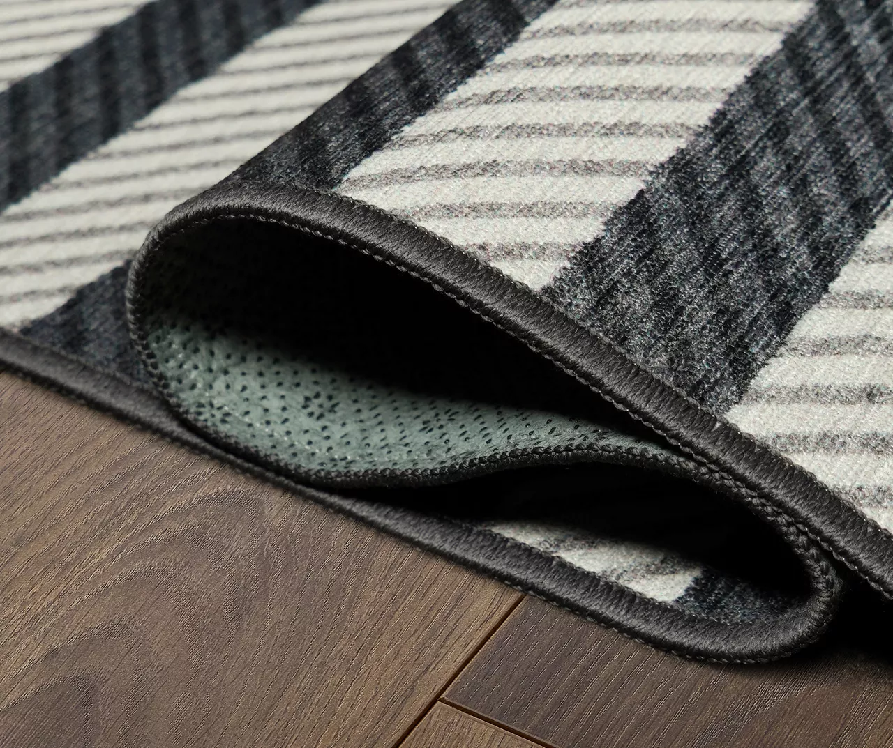 My Magic Carpet Tratti Black & Cream Offset Stripe Washable Area Rug, (5' X 7') 3 My Magic Carpet Tratti Black & Cream Offset Stripe Washable Area Rug, (5' X 7') - Image 3