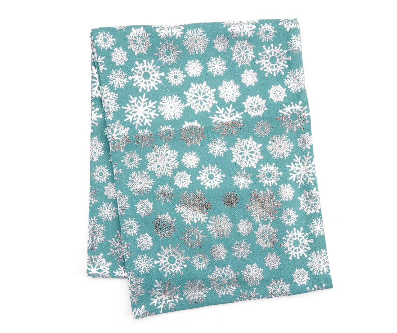 Frosted Forest Teal & Silver Snowflake Table Runner 1 Frosted Forest Teal & Silver Snowflake Table Runner