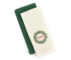 Festive Gathering "Noel" Ivory & Green Wreath 2-Piece Kitchen Towel Set