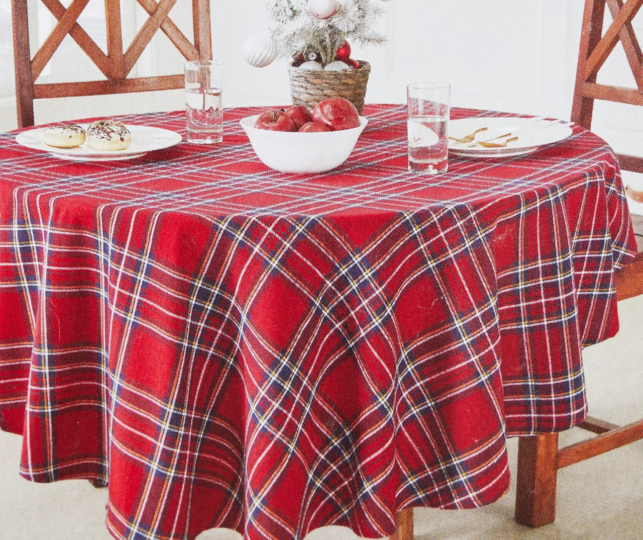 Santa's Workshop Red Plaid Fabric Tablecloth 2 Santa's Workshop Red Plaid Fabric Tablecloth - Image 2