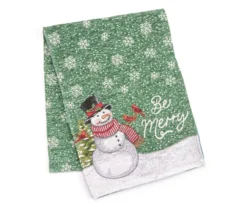 Santa's Workshop "Be Merry" Green Snowmake Table Runner