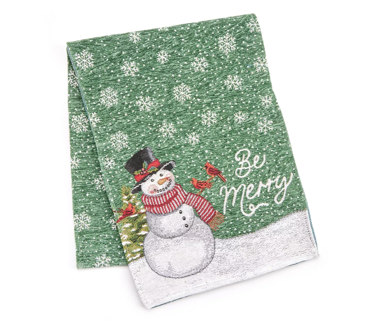 Santa's Workshop "Be Merry" Green Snowmake Table Runner 1 Santa's Workshop "Be Merry" Green Snowmake Table Runner