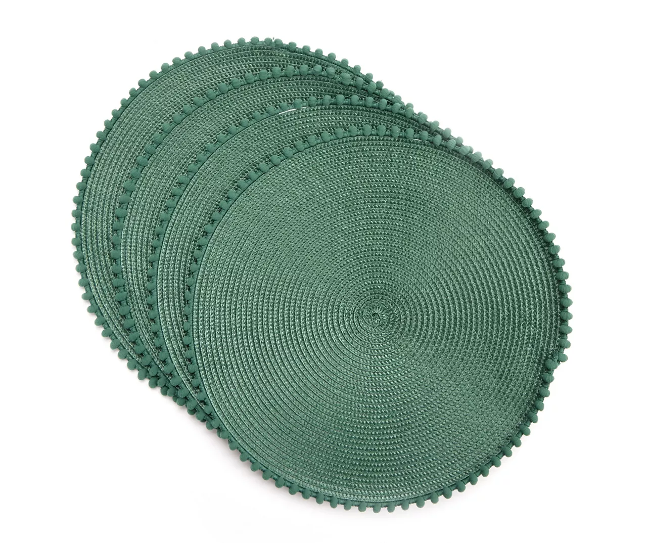 Green Pom-Pom Trim Round Placemats, 4-Pack 1 Green Pom-Pom Trim Round Placemats, 4-Pack
