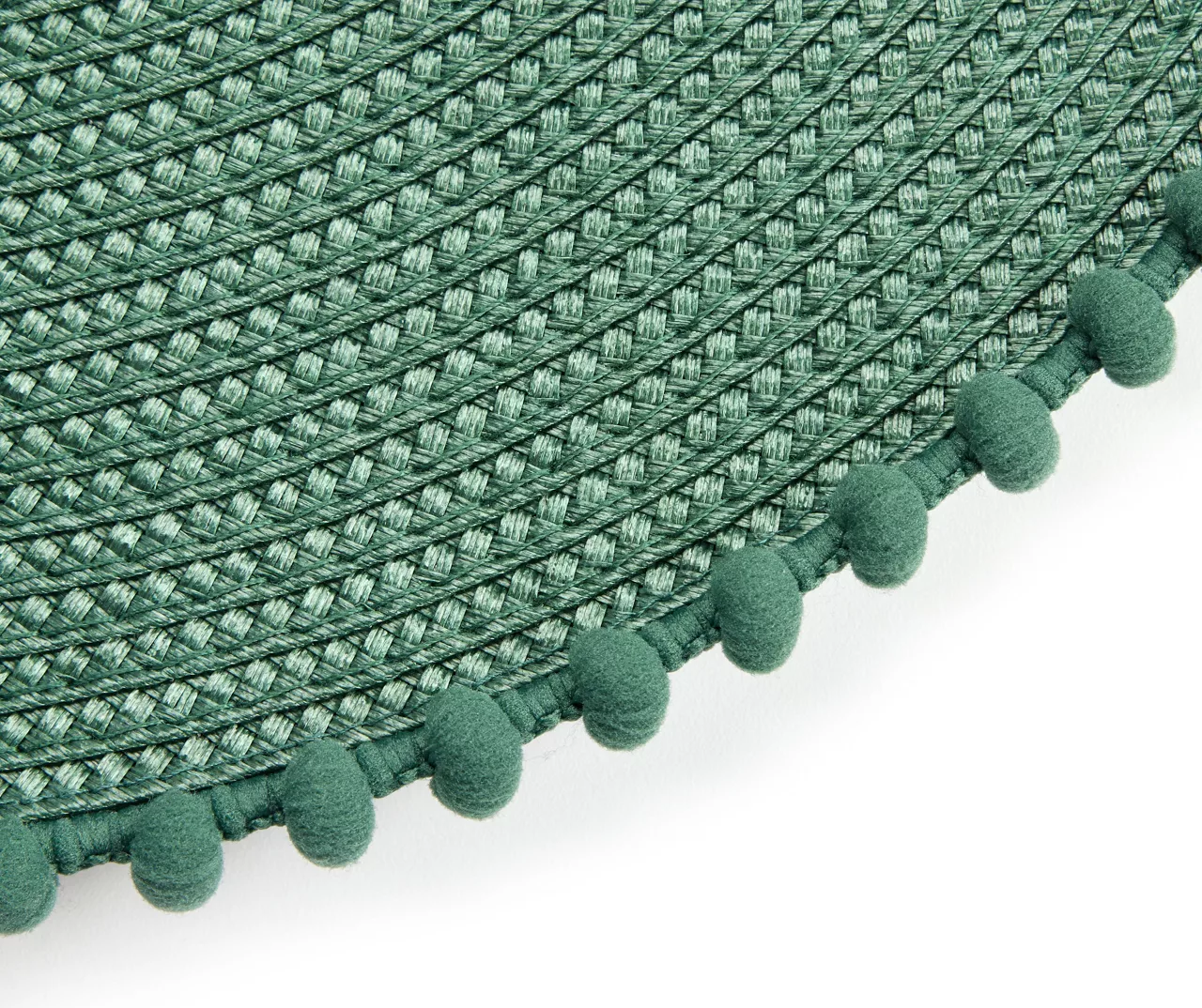 Green Pom-Pom Trim Round Placemats, 4-Pack 2 Green Pom-Pom Trim Round Placemats, 4-Pack - Image 2