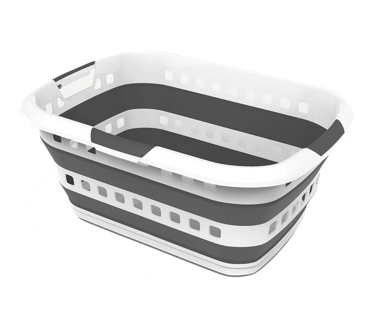 White & Gray Stripe Collapsible Laundry Basket 1 White & Gray Stripe Collapsible Laundry Basket