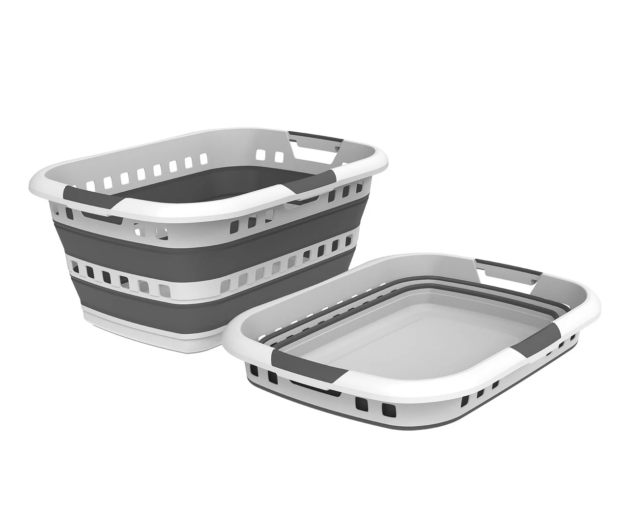 White & Gray Stripe Collapsible Laundry Basket 2 White & Gray Stripe Collapsible Laundry Basket - Image 2