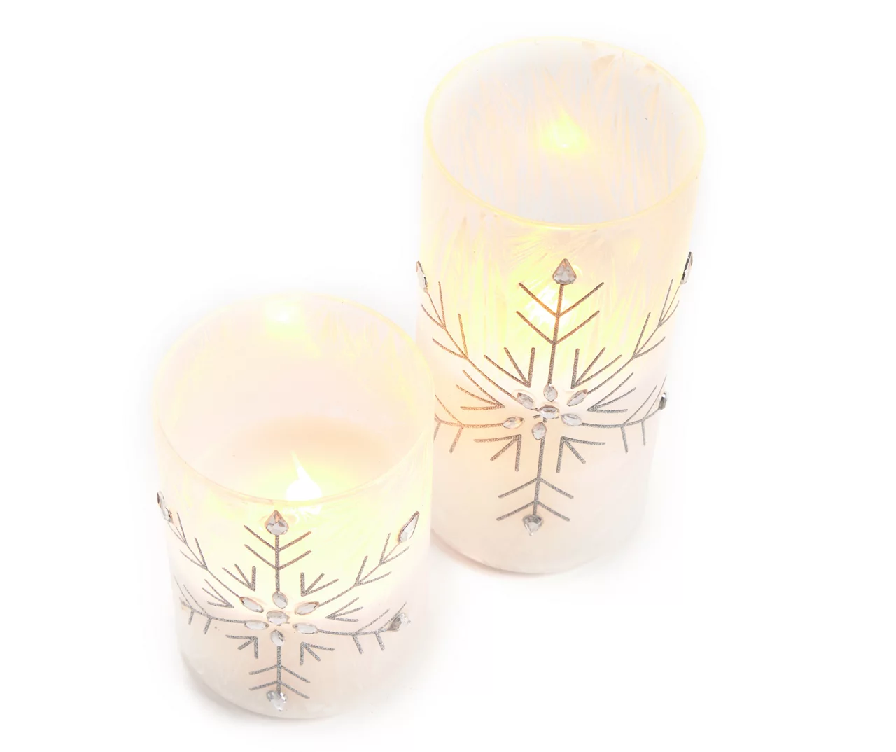Silver Glitter & Gem Snowflake 2-Piece LED Pillar Candle Set 2 Silver Glitter & Gem Snowflake 2-Piece LED Pillar Candle Set - Image 2