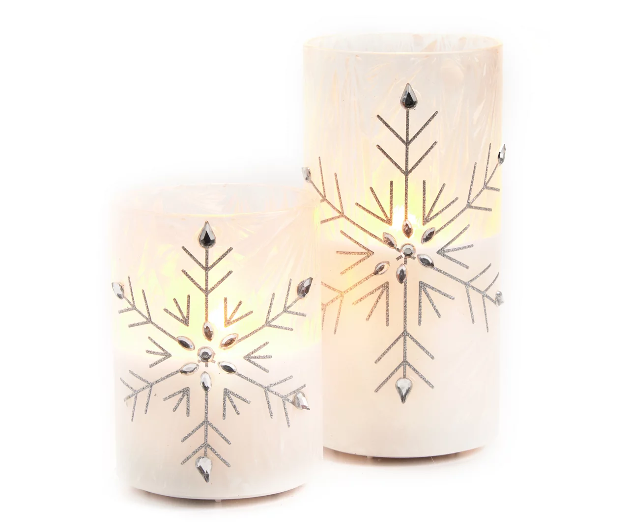 Silver Glitter & Gem Snowflake 2-Piece LED Pillar Candle Set 1 Silver Glitter & Gem Snowflake 2-Piece LED Pillar Candle Set