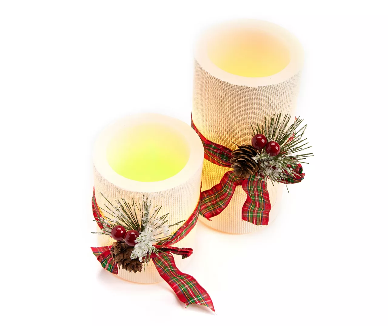 Spruce & Ribbon 2-Piece LED Pillar Candle Set 2 Spruce & Ribbon 2-Piece LED Pillar Candle Set - Image 2