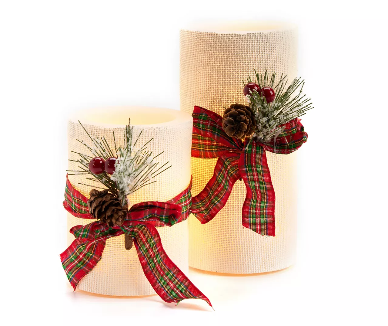 Spruce & Ribbon 2-Piece LED Pillar Candle Set 1 Spruce & Ribbon 2-Piece LED Pillar Candle Set