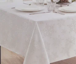 Frosted Forest White Snowflake Fabric Tablecloth