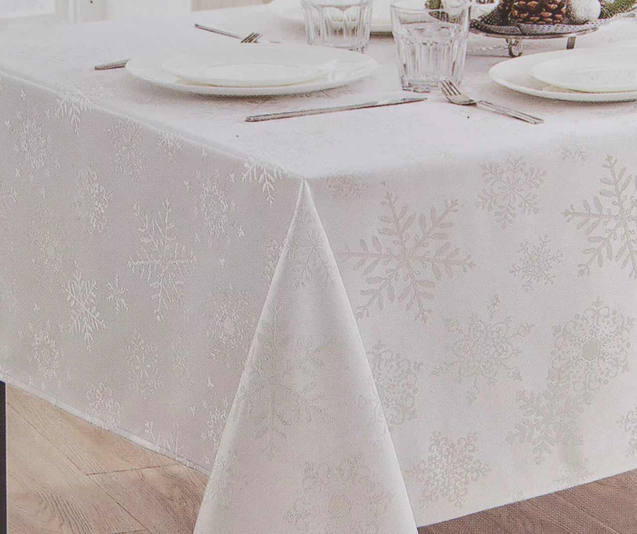 Frosted Forest White Snowflake Fabric Tablecloth 1 Frosted Forest White Snowflake Fabric Tablecloth