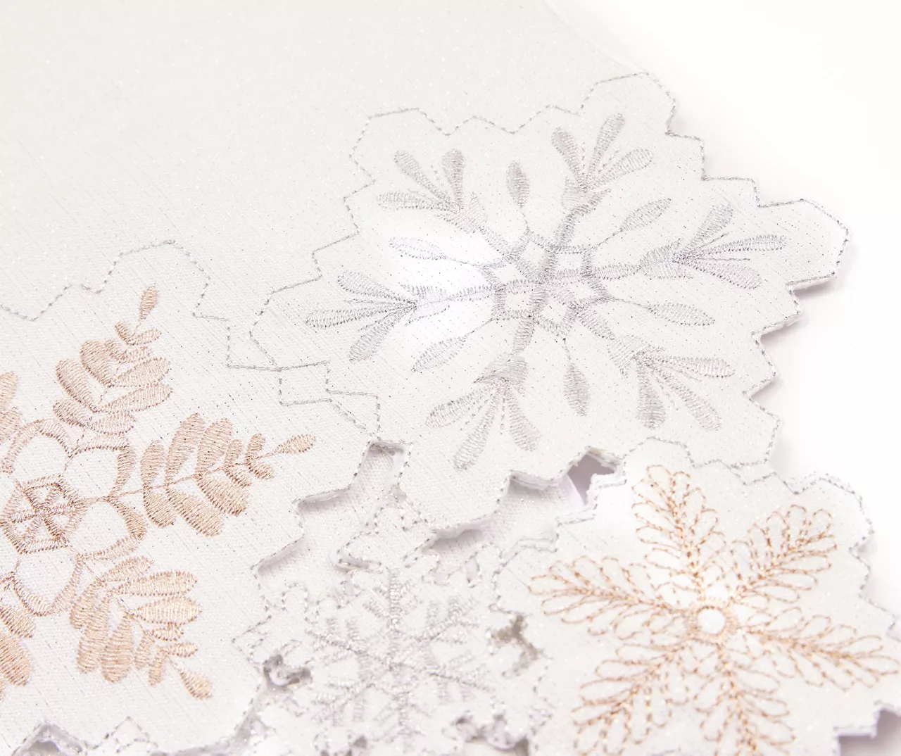 Frosted Forest White Embroidered Cutout Snowflake Table Runner 2 Frosted Forest White Embroidered Cutout Snowflake Table Runner - Image 2