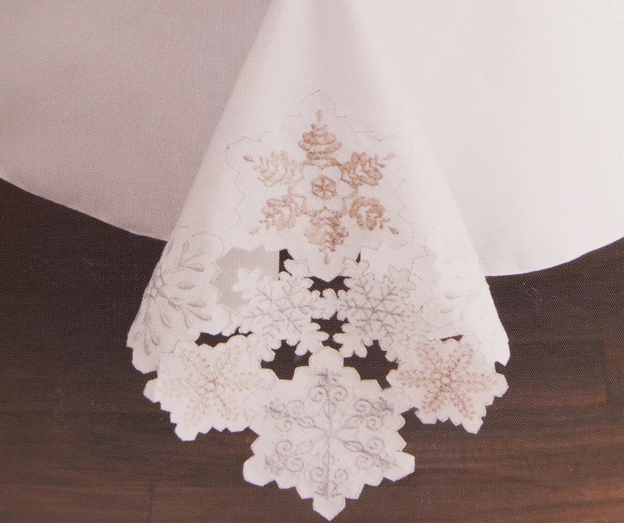 Frosted Forest White & Silver Cutout Snowflake Fabric Tablecloth 2 Frosted Forest White & Silver Cutout Snowflake Fabric Tablecloth - Image 2