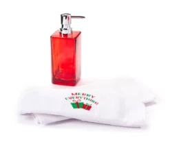 "Merry Everything" Red & White Gifts 3-Piece Soap Pump & Towel Set -Cuisinart Store 810619506 A0 2