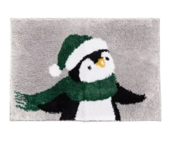 Santa's Workshop Gray & Green Penguin Bath Rug