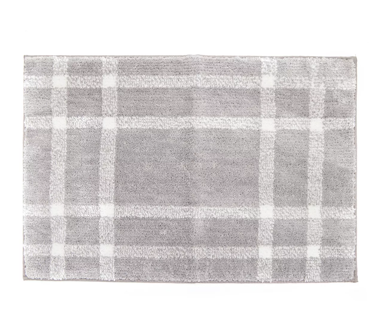 Frosted Forest Gray & White Plaid Bath Rug 1 Frosted Forest Gray & White Plaid Bath Rug