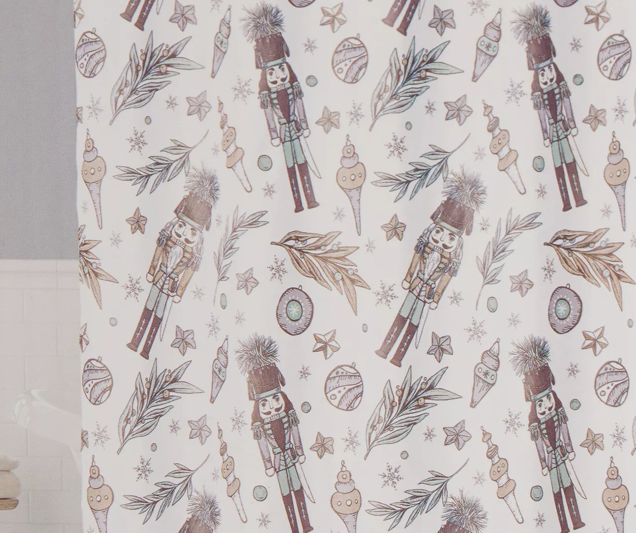 Frosted Forest Gray & Brown Nutcracker 13-Piece Shower Curtain Set 1 Frosted Forest Gray & Brown Nutcracker 13-Piece Shower Curtain Set