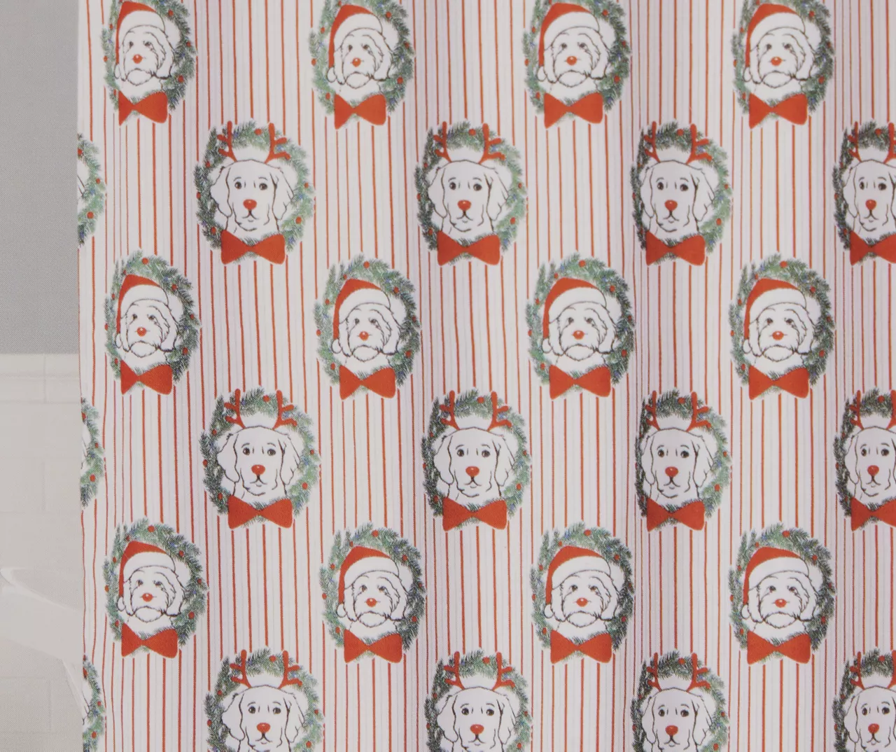 Santa's Workshop Red Holiday Dog Stripe 13-Piece Shower Curtain Set 1 Santa's Workshop Red Holiday Dog Stripe 13-Piece Shower Curtain Set
