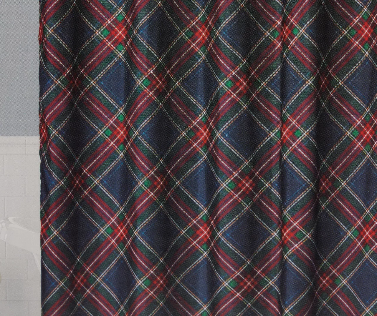 Santa's Workshop Navy & Red Plaid 13-Piece Shower Curtain Set 1 Santa's Workshop Navy & Red Plaid 13-Piece Shower Curtain Set