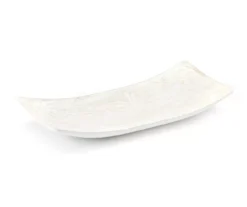 Distressed White Carved Floral Boat Tray, (6" X 15") 3 Distressed White Carved Floral Boat Tray, (6" X 15") -Cuisinart Store 810620672 A1