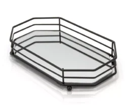Matte Black 2-Bar Geometric Mirrored Vanity Tray