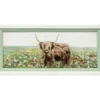 Highland Cow In Field Framed Art Canvas, (10" X 22")