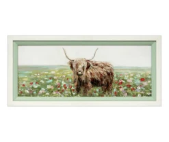 Highland Cow In Field Framed Art Canvas, (10" X 22")