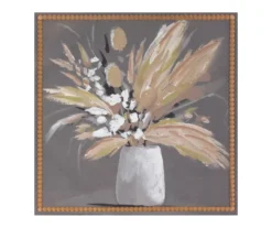 Mixed Florals In White Vase Beaded Frame Art Canvas, (17" X 17")