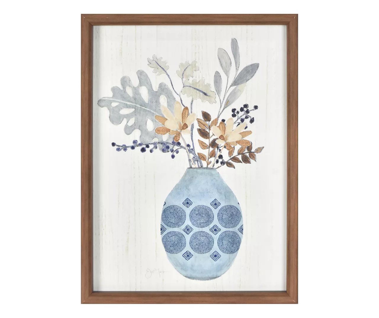 Boho Flower Bouquet In Blue Vase Framed Art, (12" X 16") 1 Boho Flower Bouquet In Blue Vase Framed Art, (12" X 16")