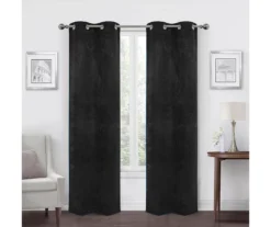 Black Velvet Abstract Blackout Grommet Curtain Panel Pair, (84")