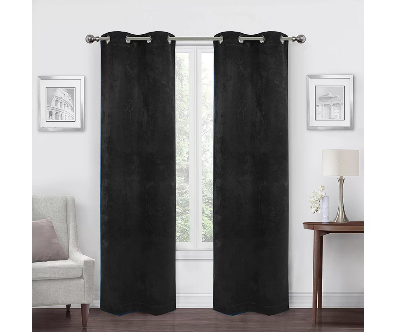 Black Velvet Abstract Blackout Grommet Curtain Panel Pair, (84") 1 Black Velvet Abstract Blackout Grommet Curtain Panel Pair, (84")