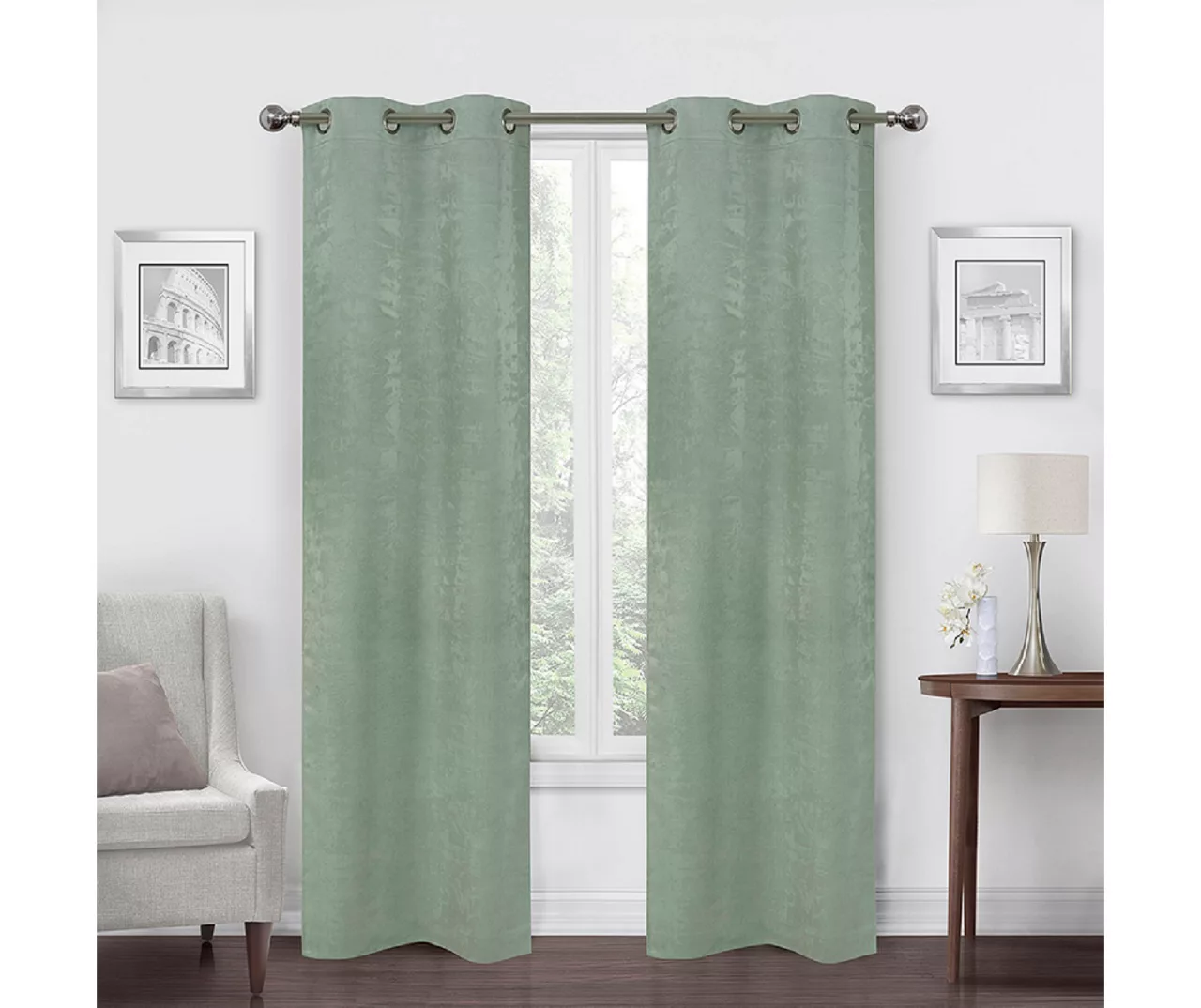 Spa Green Velvet Abstract Blackout Grommet Curtain Panel Pair, (84") 1 Spa Green Velvet Abstract Blackout Grommet Curtain Panel Pair, (84")