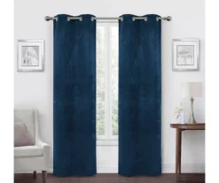 Navy Velvet Abstract Blackout Grommet Curtain Panel Pair, (84")