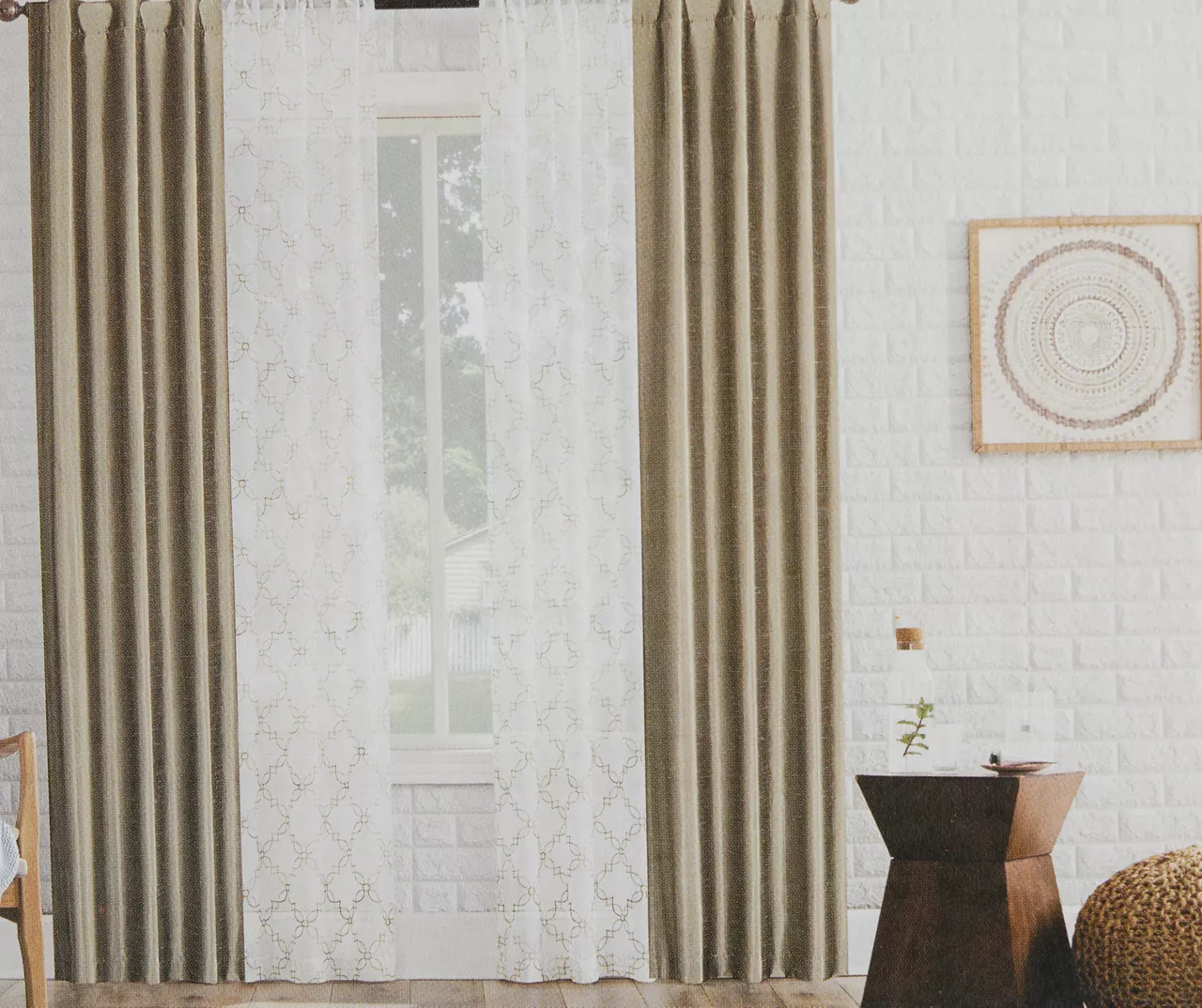 Waylon Taupe Lattice Sheer 4-Piece Curtain Panel Set 1 Waylon Taupe Lattice Sheer 4-Piece Curtain Panel Set