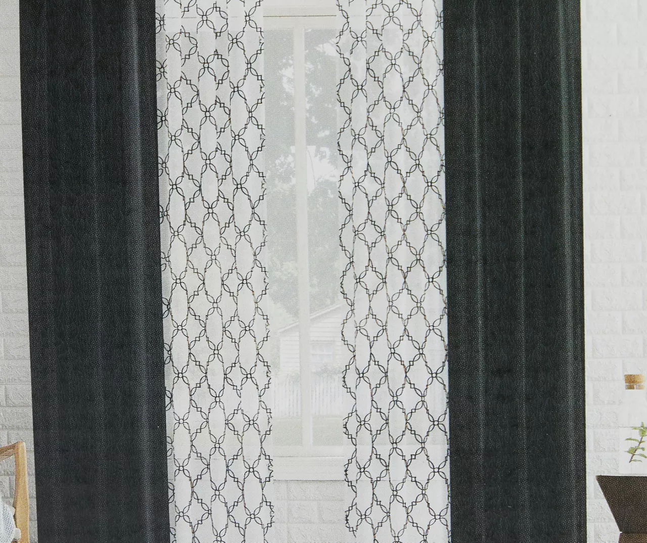Waylon Black Lattice Sheer 4-Piece Curtain Panel Set, (84") 1 Waylon Black Lattice Sheer 4-Piece Curtain Panel Set, (84")