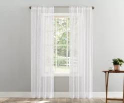 Tinsley White Boucle Light-Filtering Rod Pocket Curtain Panel, (63")