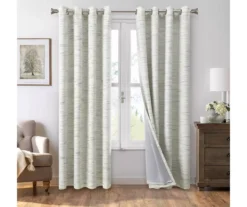 Gray Stripe Chenille Grommet Curtain Panel Pair With Blackout Lining, (84")