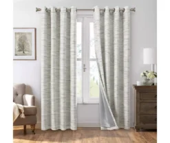 Black Stripe Chenille Grommet Curtain Panel Pair With Blackout Lining, (84")