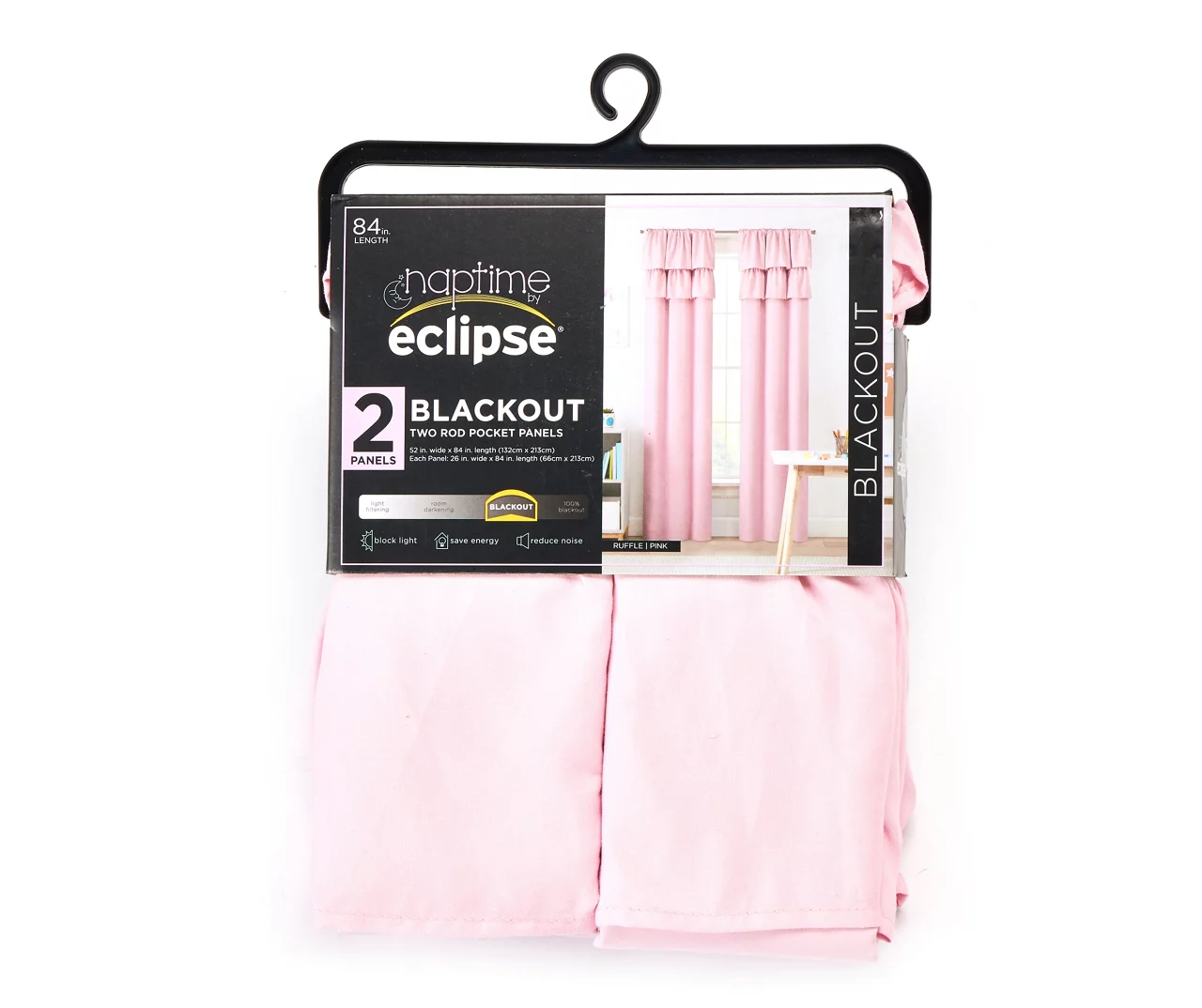 Naptime Pink Ruffle Blackout Rod Pocket Curtain Panel Pair, (84") 1 Naptime Pink Ruffle Blackout Rod Pocket Curtain Panel Pair, (84")