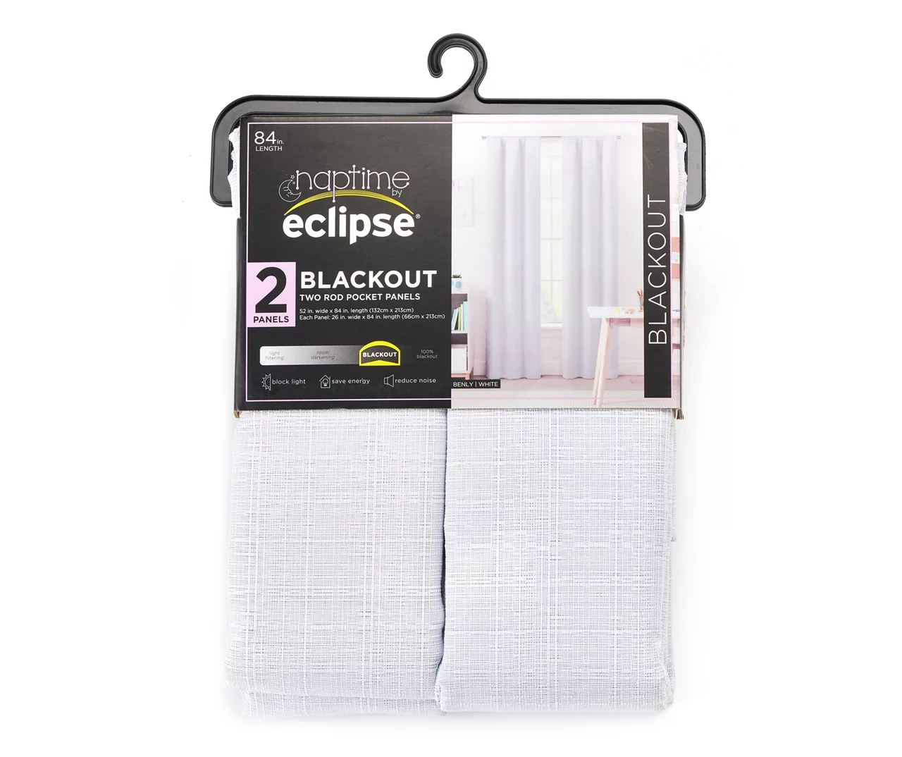 Naptime White Blackout Rod Pocket Curtain Panel Pair, (84") 1 Naptime White Blackout Rod Pocket Curtain Panel Pair, (84")