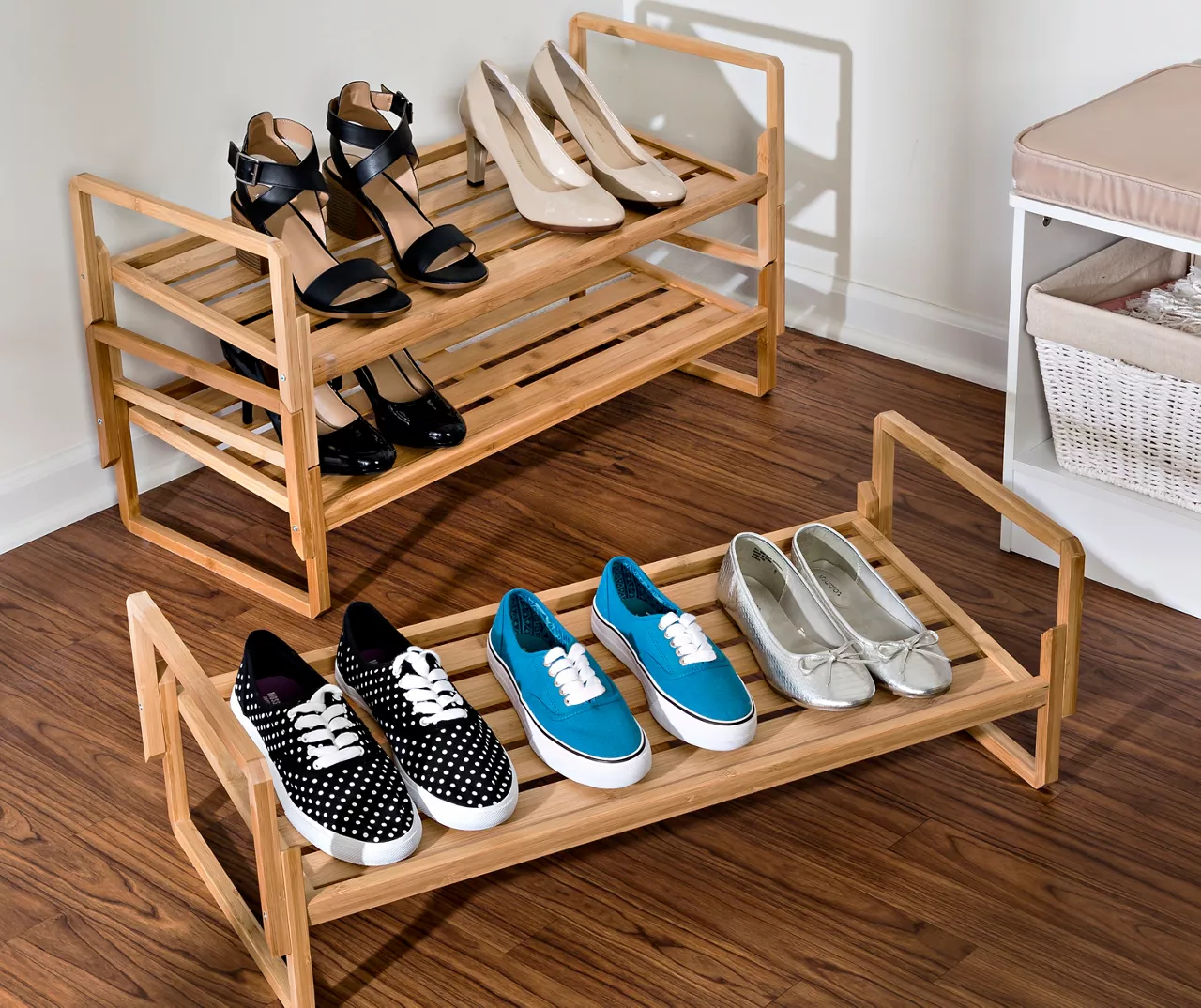 Natural Bamboo 3-Tier Nesting Shoe Rack 3 Natural Bamboo 3-Tier Nesting Shoe Rack - Image 3