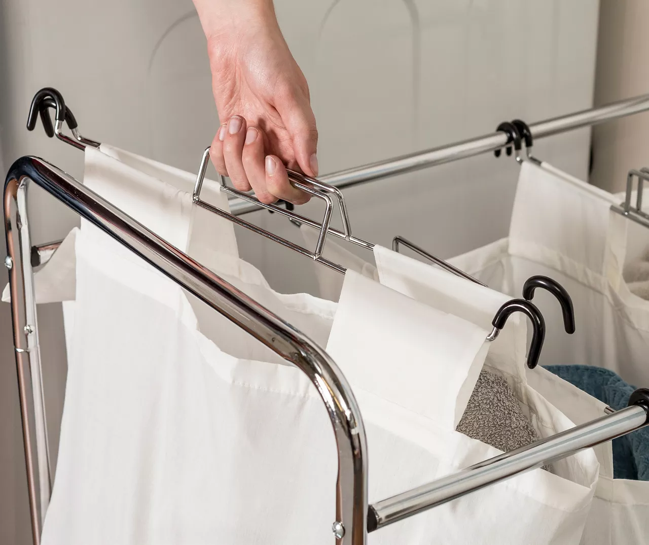 Chrome & White Quad Laundry Sorter 2 Chrome & White Quad Laundry Sorter - Image 2